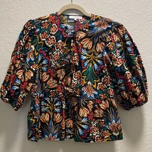 Vibrant Multicolor Floral Puff-Sleeve Blouse
